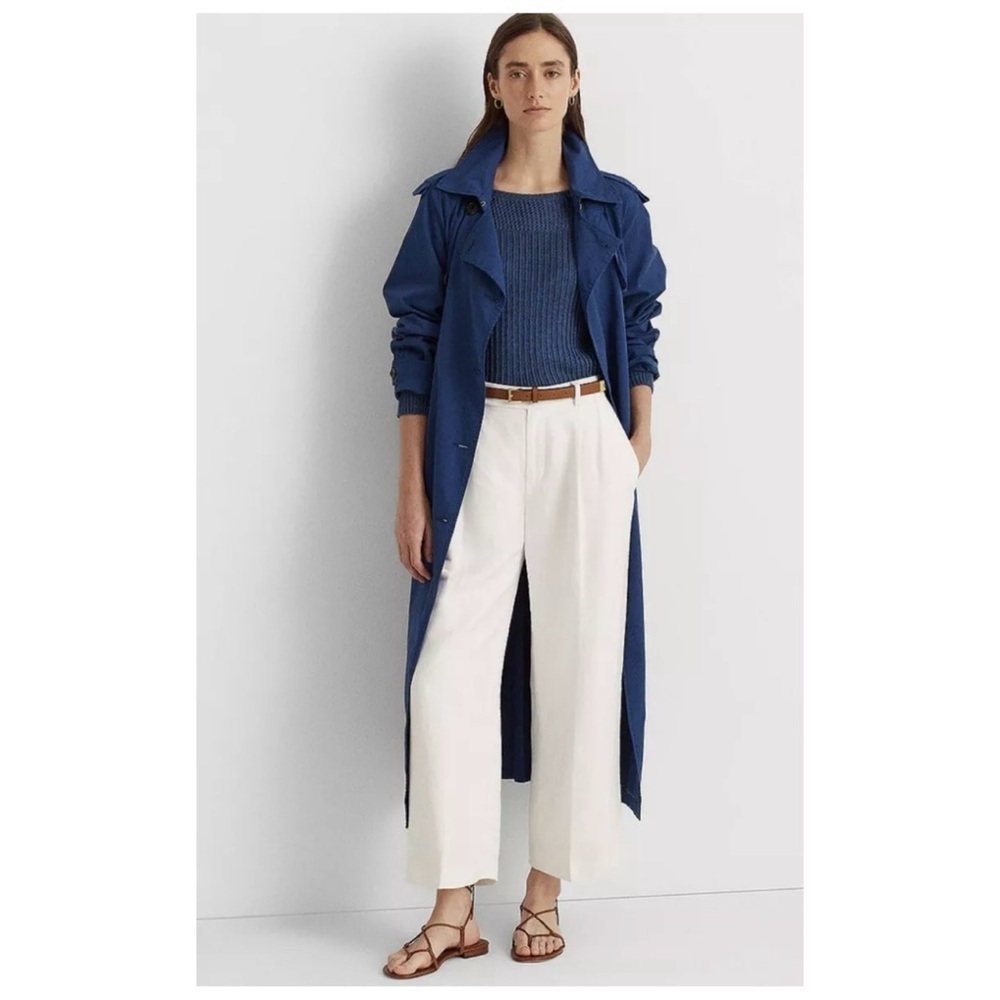 Lauren Ralph Lauren Black Label Featherweight Twill Trench Coat sz: 12 Blue - Picture 10 of 11